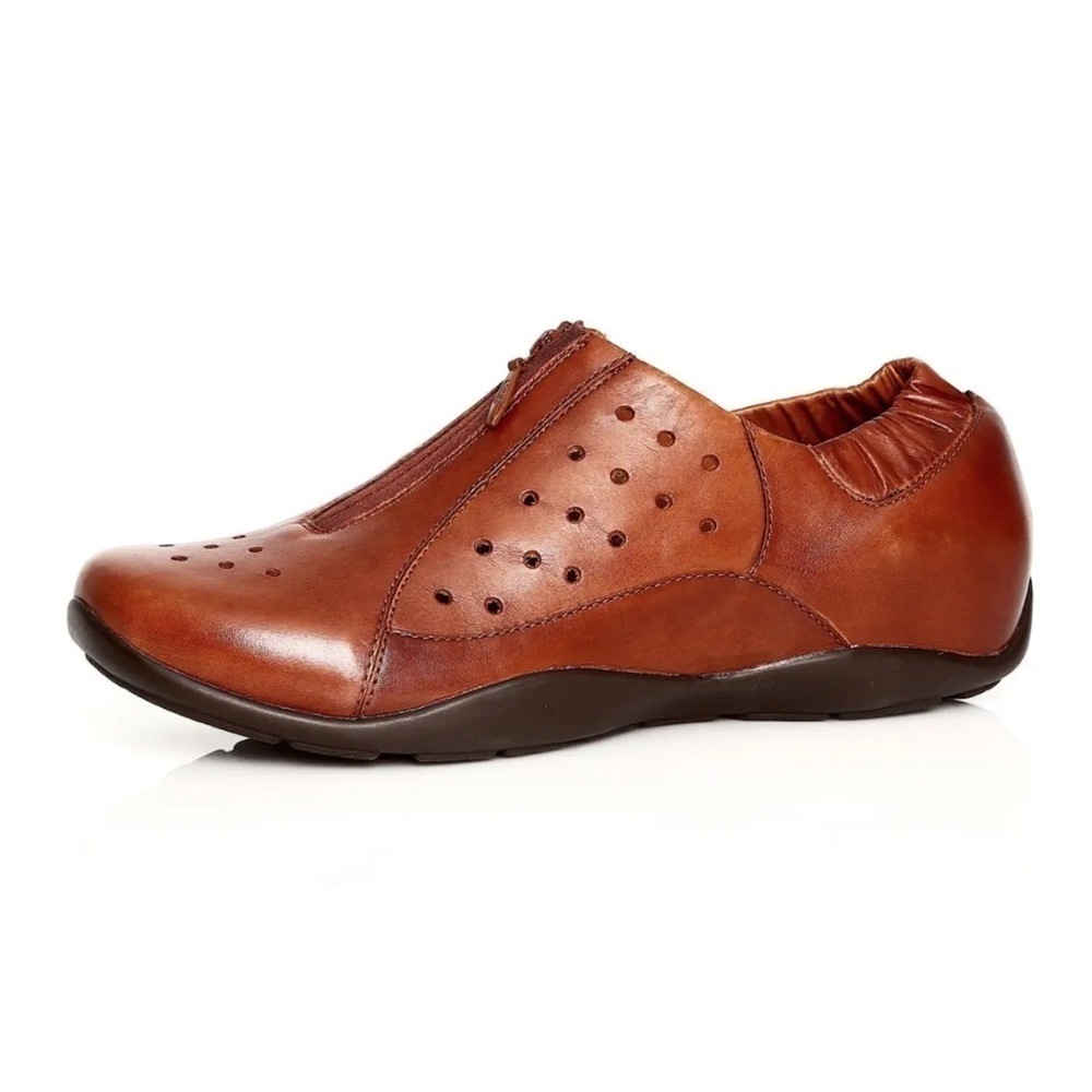 Dansko Camille Perforated Brown Leather Comfort Shoes Zip Front Size 39 Women’s